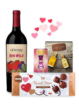 14 Hands wine, Beyonce Heat perfume, Stetson cologne, Russell Stover boxed chocolates